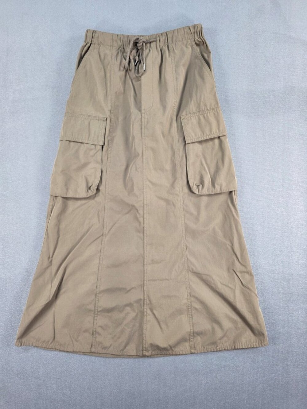 GU Womens S Cargo Maxi Skirt Olive Drawstring Elastic Waist Pockets